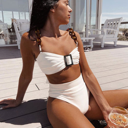 Ribbed Athletic Bralette Brazilian Bikini Swimsuit - White / S On sale