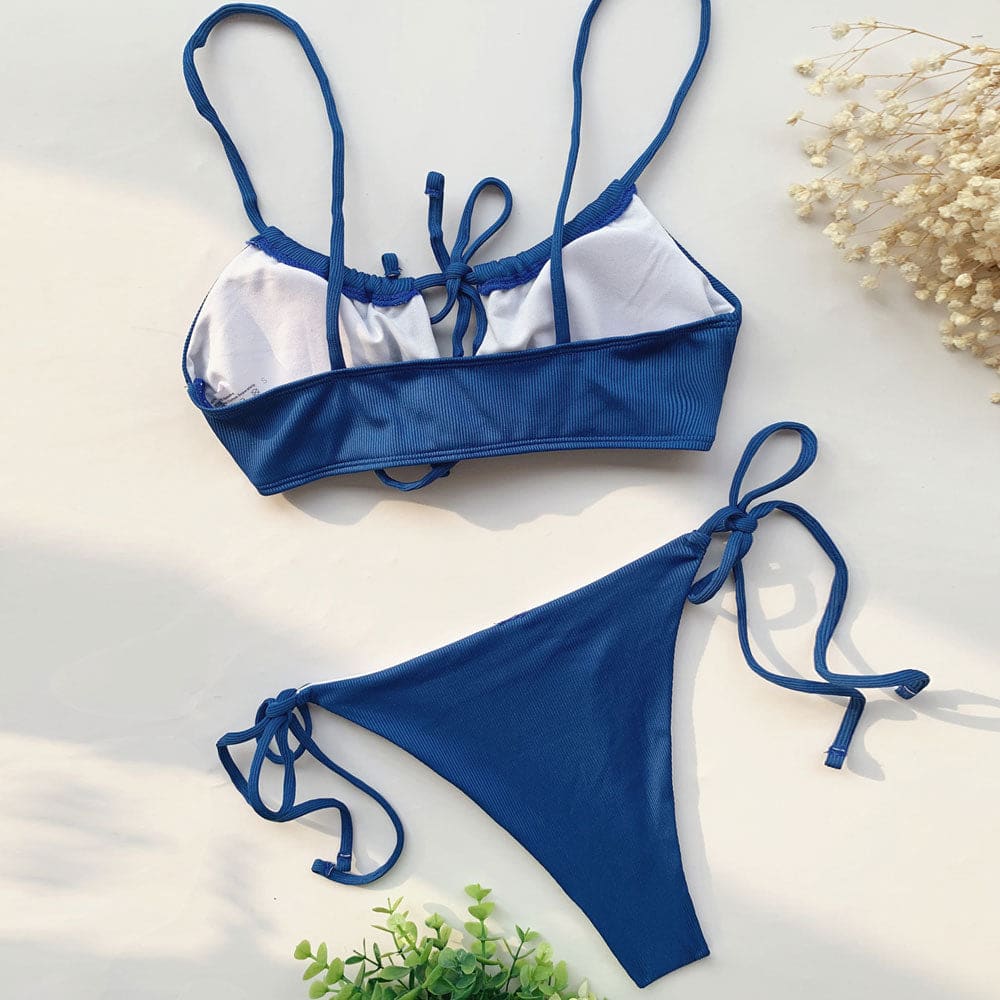 Ribbed Cut Out Bralette Brazilian Bikini Swimsuit - On sale