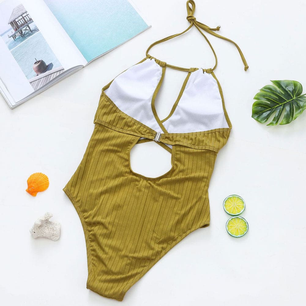 Ribbed Cut Out Open Back One Piece Swimsuit - On sale