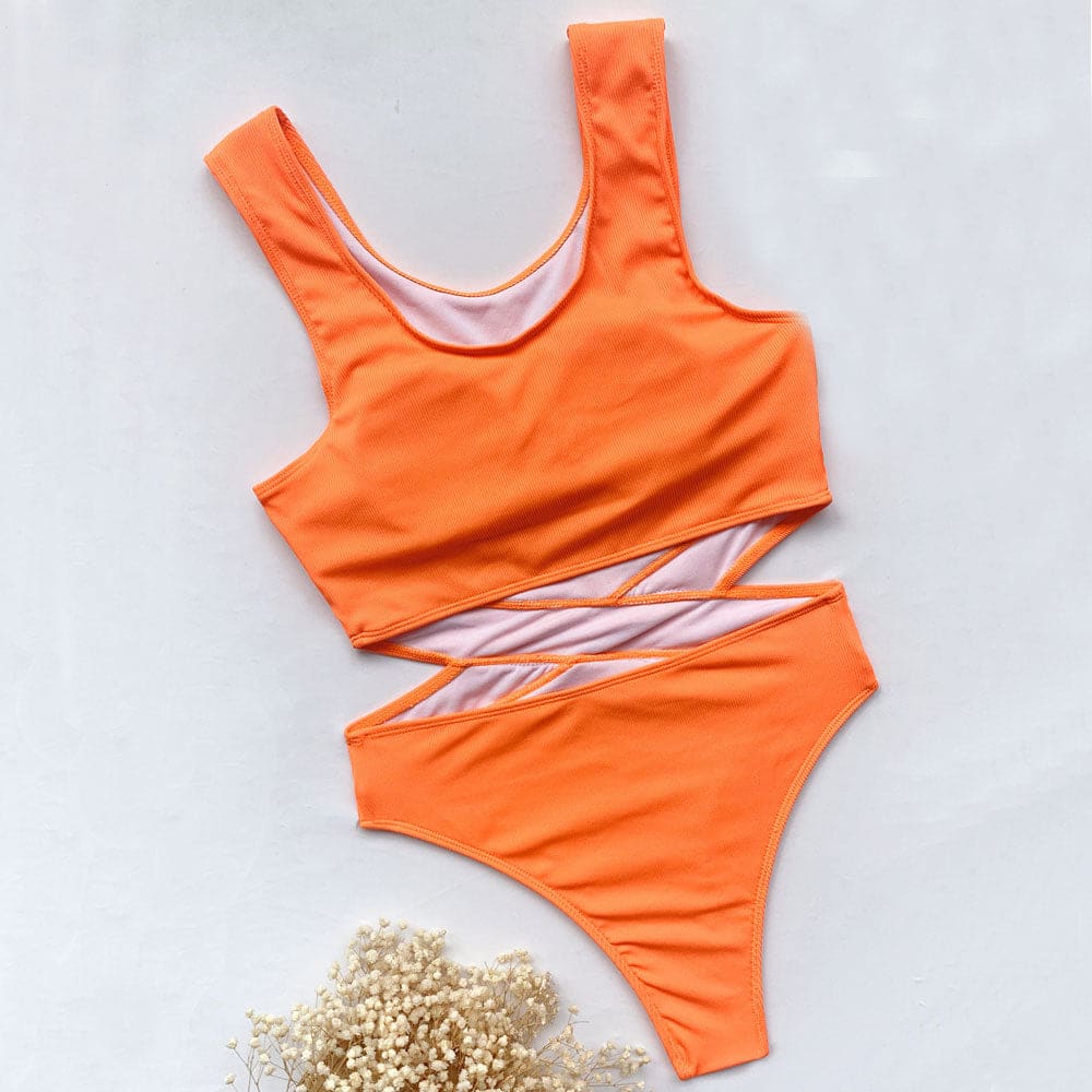 Ribbed Cutout Wrap Scoop Neck One Piece Swimsuit - On sale