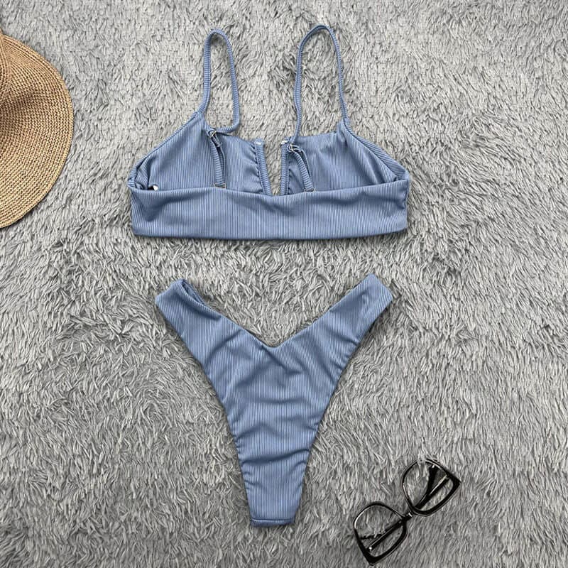 Ribbed Notch Front Bralette Brazilian Bikini Swimsuits - On sale