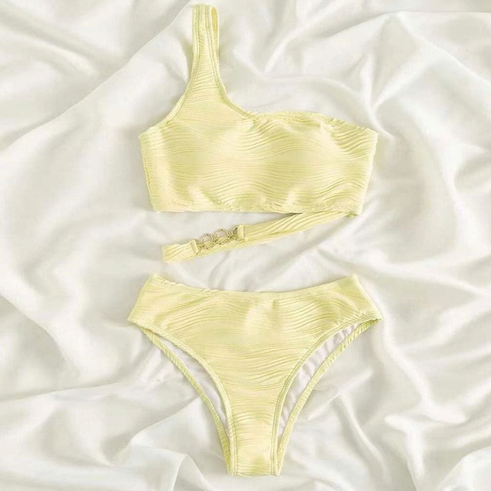 Ribbed O Ring One Shoulder Brazilian Bikini Swimsuit - On sale