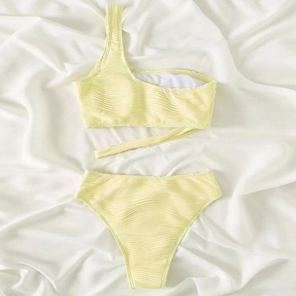 Ribbed O Ring One Shoulder Brazilian Bikini Swimsuit - On sale