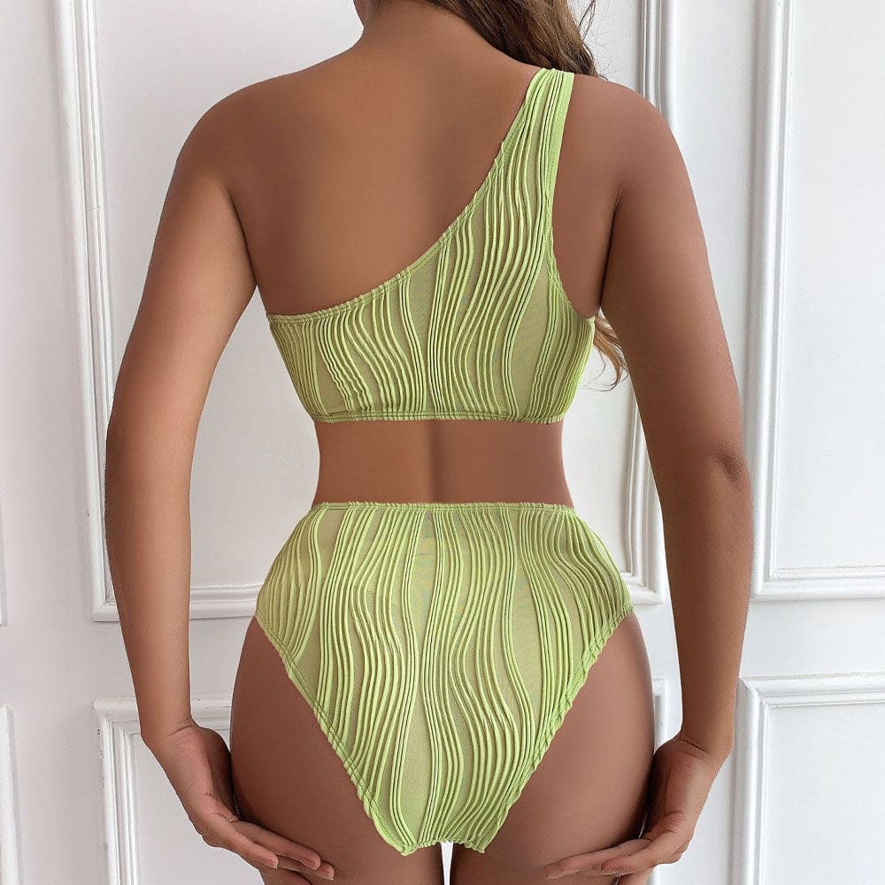 Ribbed One Shoulder Cut Out Piece Swimsuit - On sale