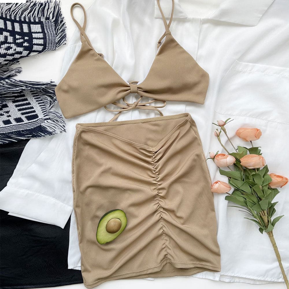 Ribbed Scoop Neck Tie Back Three Piece Swimsuit - On sale