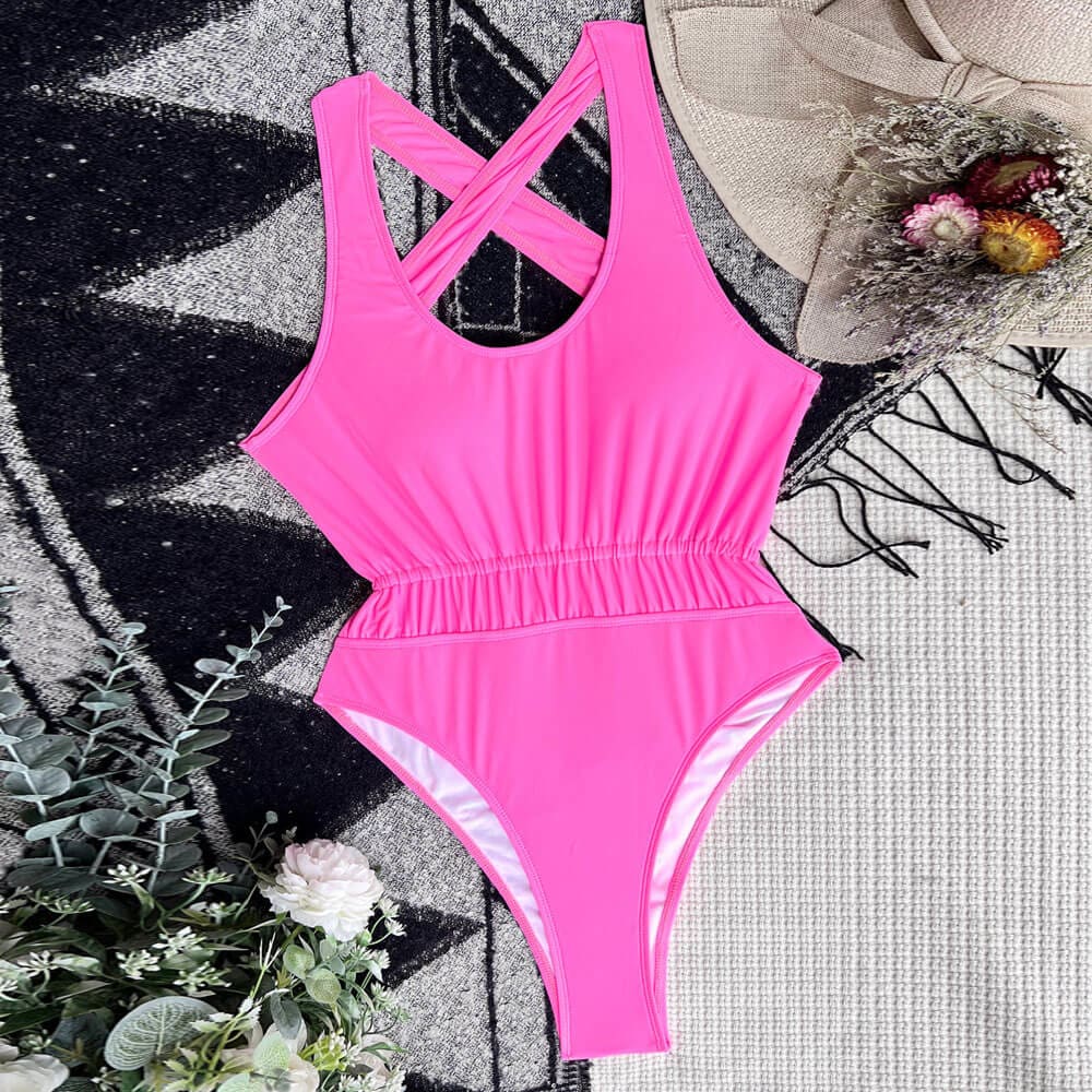 Ruched Scoop Neck Scrunch Brazilian One Piece Swimsuit - On sale