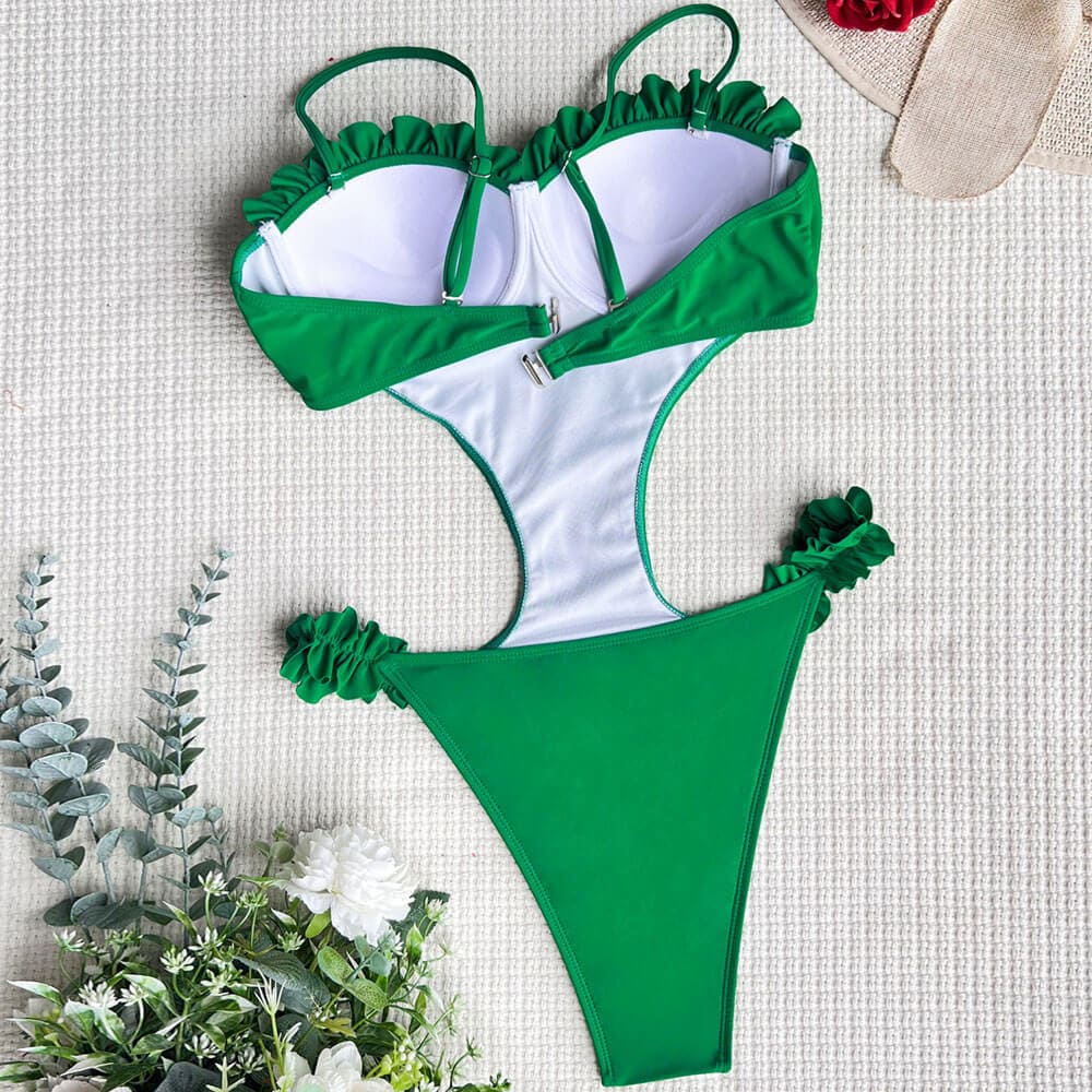 Ruffle Cut Out Underwire Monokini One Piece Swimsuit - On sale