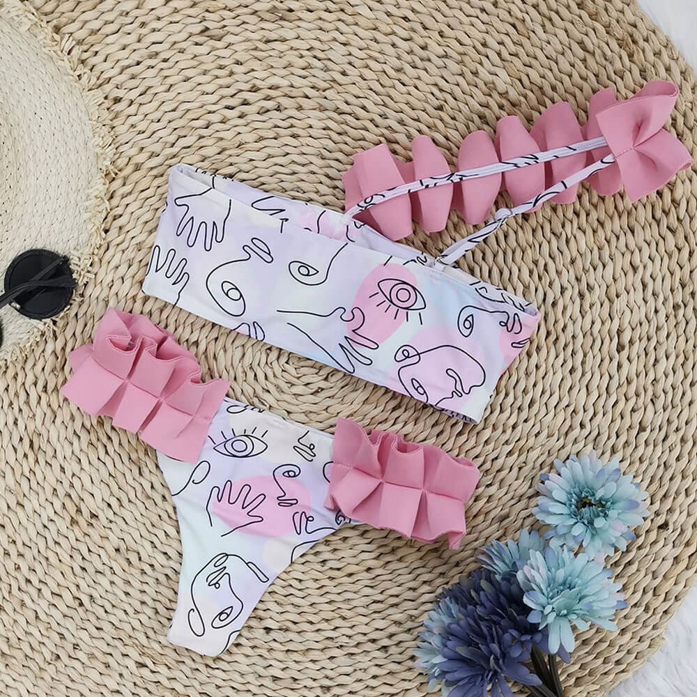 Ruffle Leaf One Shoulder Brazilian Bikini Swimsuit - On sale