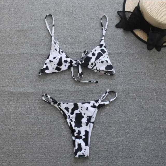 Sexy Cow Printed Triangle Brazilian Bikini Swimsuit - On sale