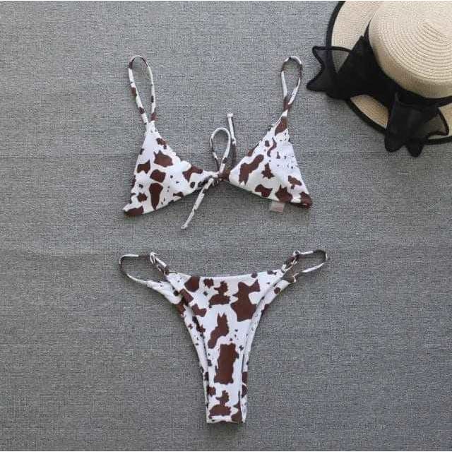Sexy Cow Printed Triangle Brazilian Bikini Swimsuit - On sale