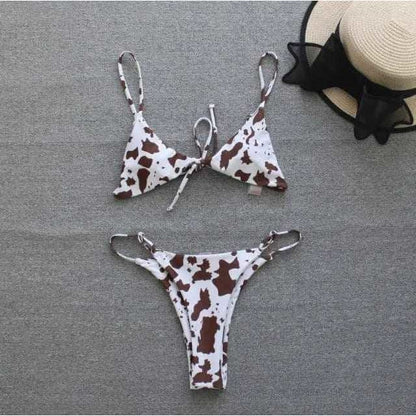 Sexy Cow Printed Triangle Brazilian Bikini Swimsuit - On sale