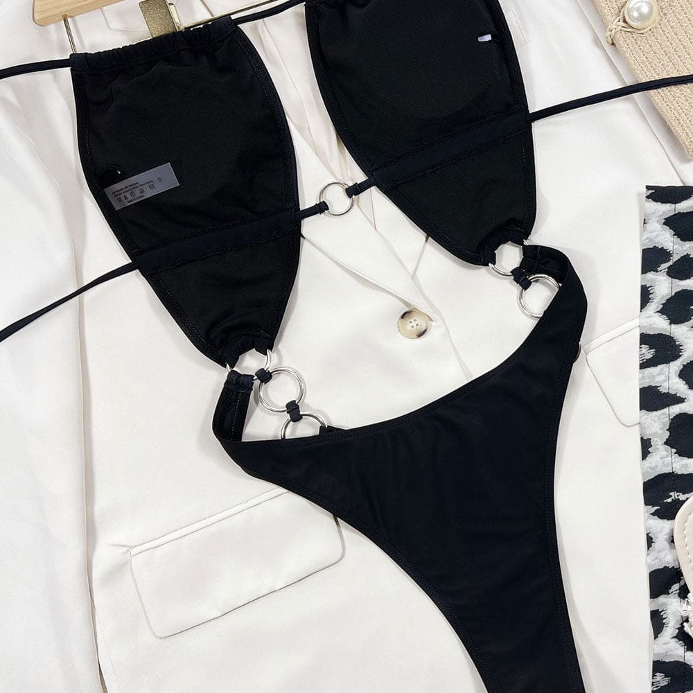 Sexy Cut Out Halter Low Back Brazilian One Piece Swimsuits - On sale