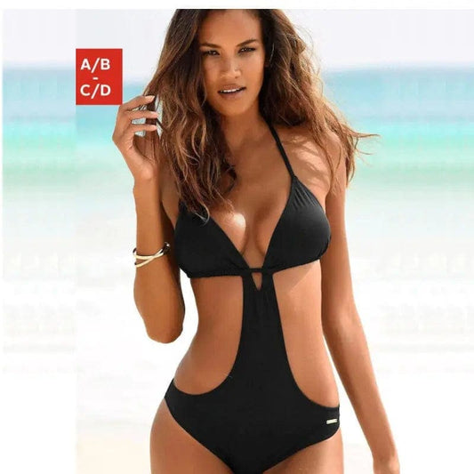 Sexy Cut Out Sliding Triangle Low Back Monokini One Piece Swimsuit - On sale