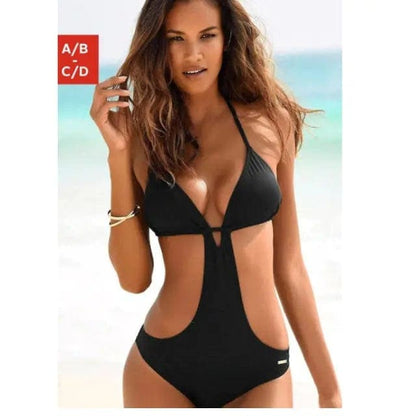 Sexy Cut Out Sliding Triangle Low Back Monokini One Piece Swimsuit - Black / XL On sale