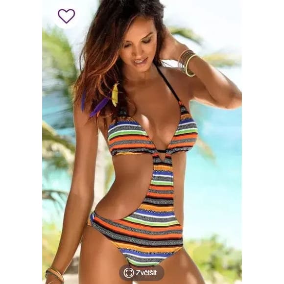 Sexy Cut Out Sliding Triangle Low Back Monokini One Piece Swimsuit - Colorfull / XL
