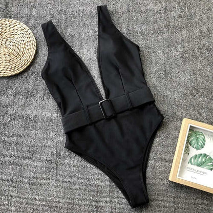 Sexy Deep V Neck Backless Brazilian One Piece Swimsuit - black / S / China On sale