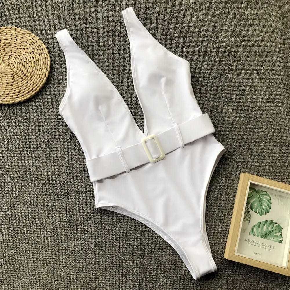 Sexy Deep V Neck Backless Brazilian One Piece Swimsuit - white 2 / S / China On sale