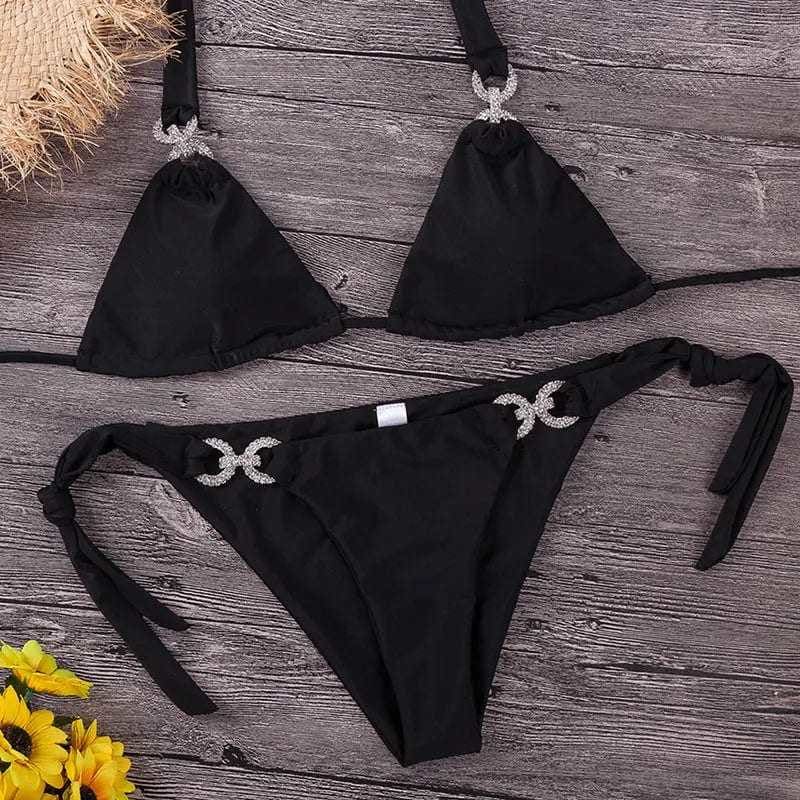 Sexy Diamond Halter Bandage Bikini Swimsuit - On sale