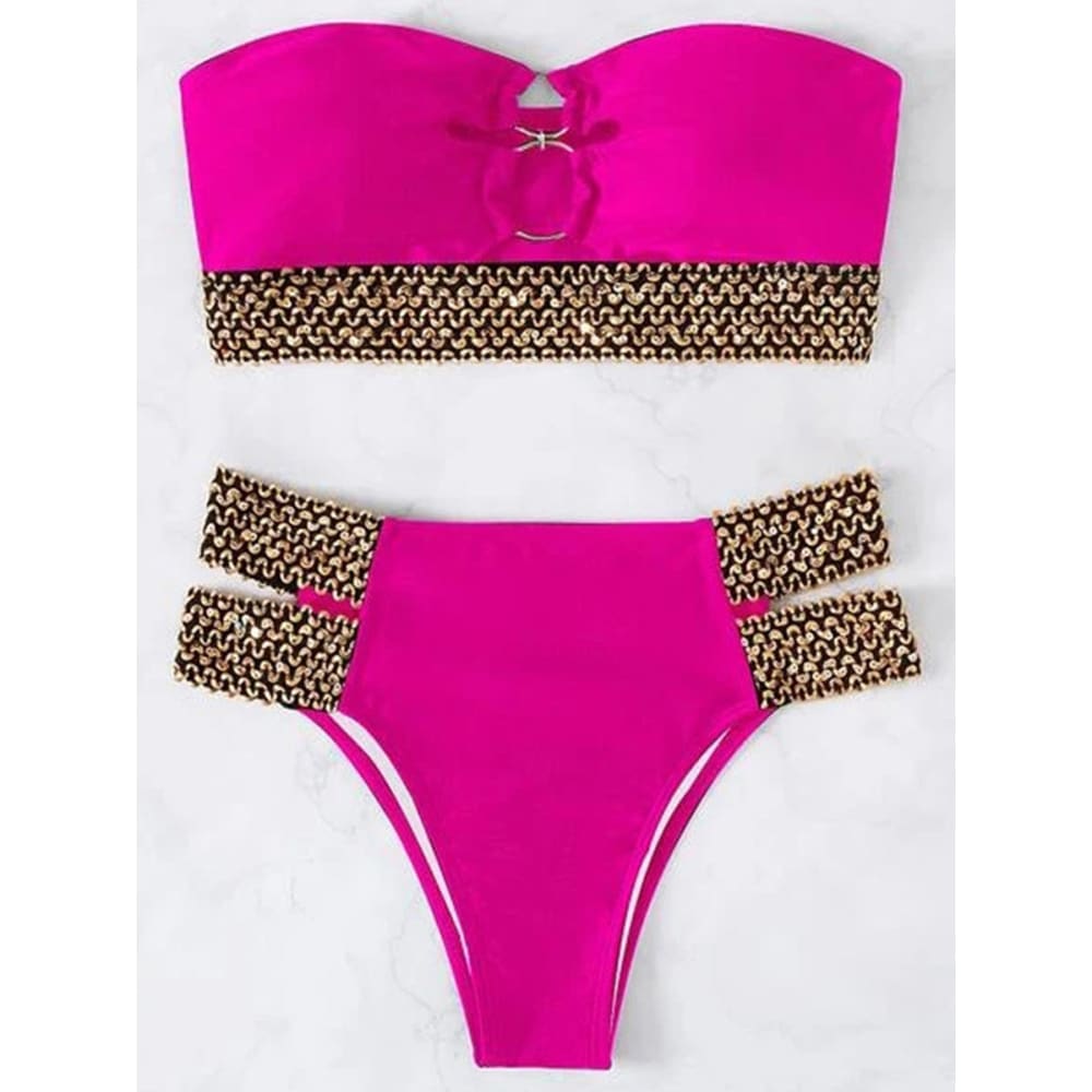 Sexy Flash Belt Strapless Bikini Bandeau Swimwear - On sale