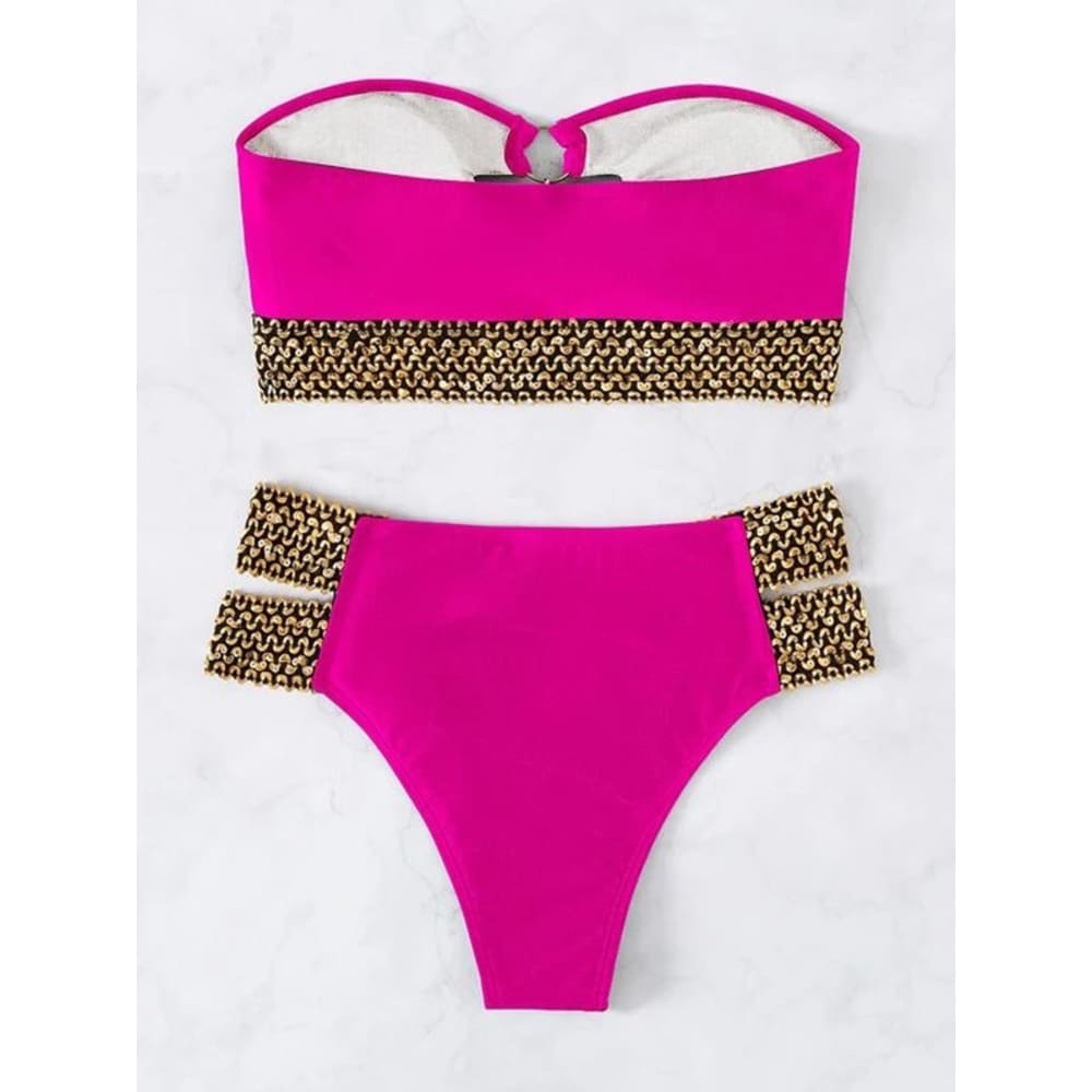 Sexy Flash Belt Strapless Bikini Bandeau Swimwear - On sale