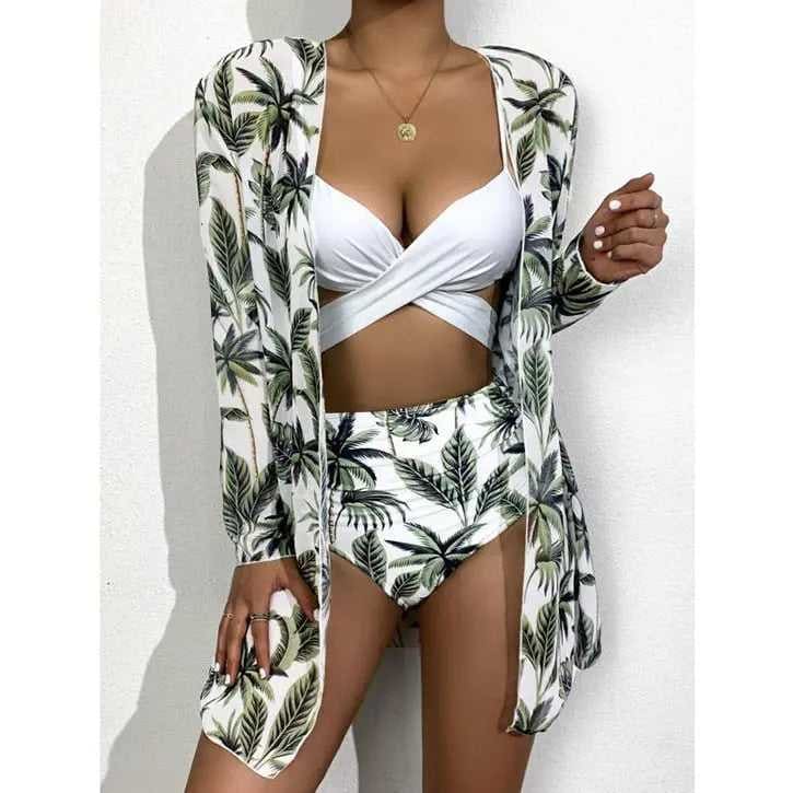 Sexy Floral High Waist Three Pieces Bikini Sets - On sale