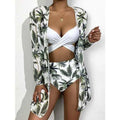 Sexy Floral High Waist Three Pieces Bikini Sets - Gr / S On sale