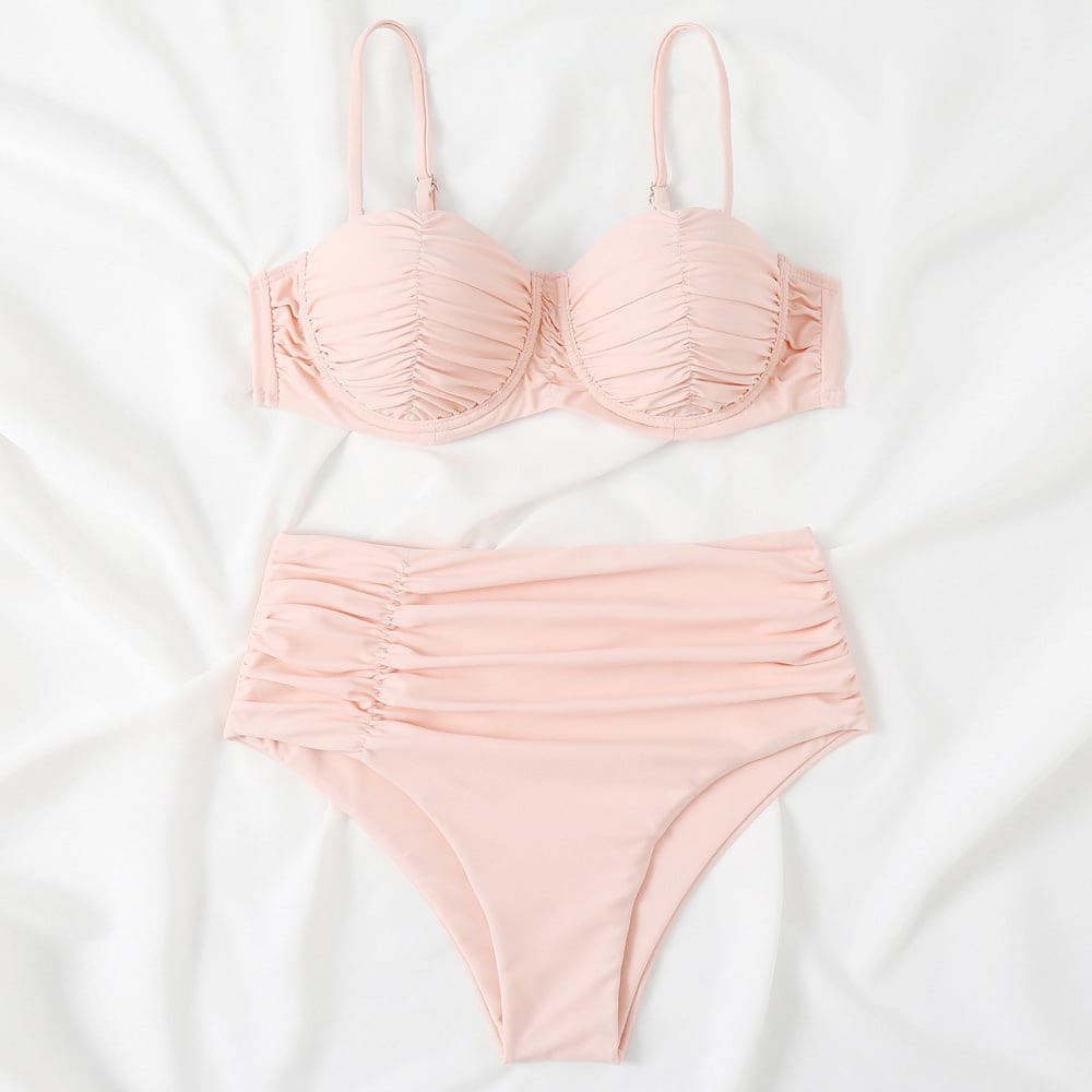 Sexy High Waist Ruched Underwire Brazilian Bikini Swimsuit - On sale