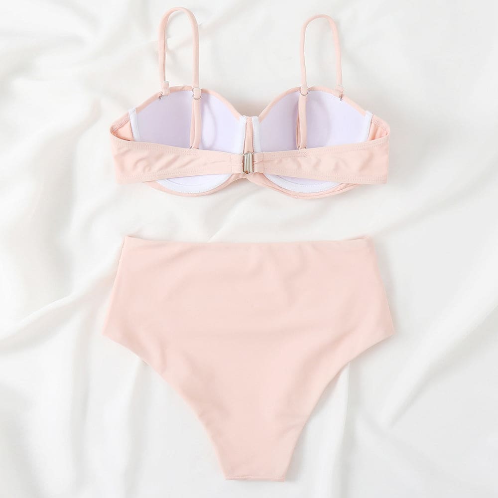 Sexy High Waist Ruched Underwire Brazilian Bikini Swimsuit - On sale