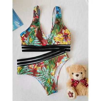 Sexy Leaves Printed Push Up Brazilian Bikini swimsuit - Maroon 9 Swimwear / S On sale