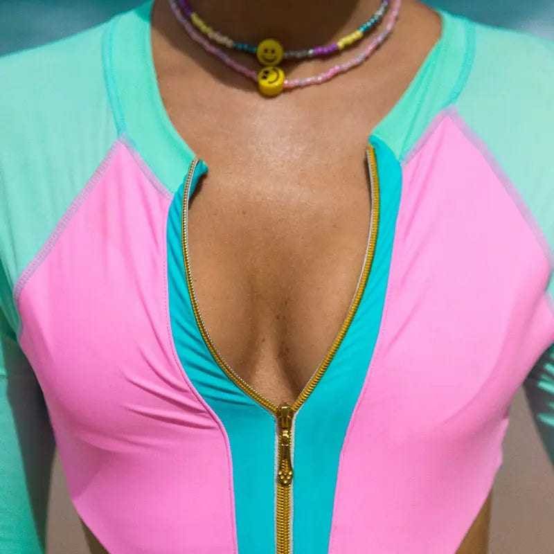 Sexy Long sleeves O Neck Zipper One Piece Swimsuits - On sale