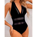 Sexy Mesh Patchwork Deep V One Piece Swimsuit - Black / S On sale