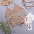 Sexy Open Knit Crochet Thong Tassel Halter Bikini - Khaki / S On sale