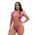 Sexy Patent leather Halter String Lace Thong One Piece - Pink / Size fits all On sale