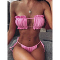 Sexy Pleated Bandeau Mini Thong Bikini Swimsuit - Light Pink / S On sale