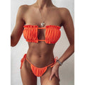 Sexy Pleated Bandeau Mini Thong Bikini Swimsuit - Orange / S On sale