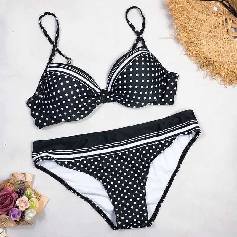 Sexy Polka Dot Padded Push-up Bikini Sets - On sale