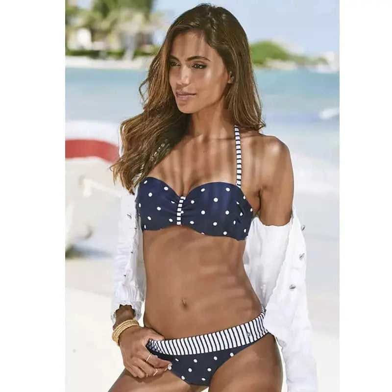 Sexy Polka Dot Padded Push-up Bikini Sets - Blue / S On sale