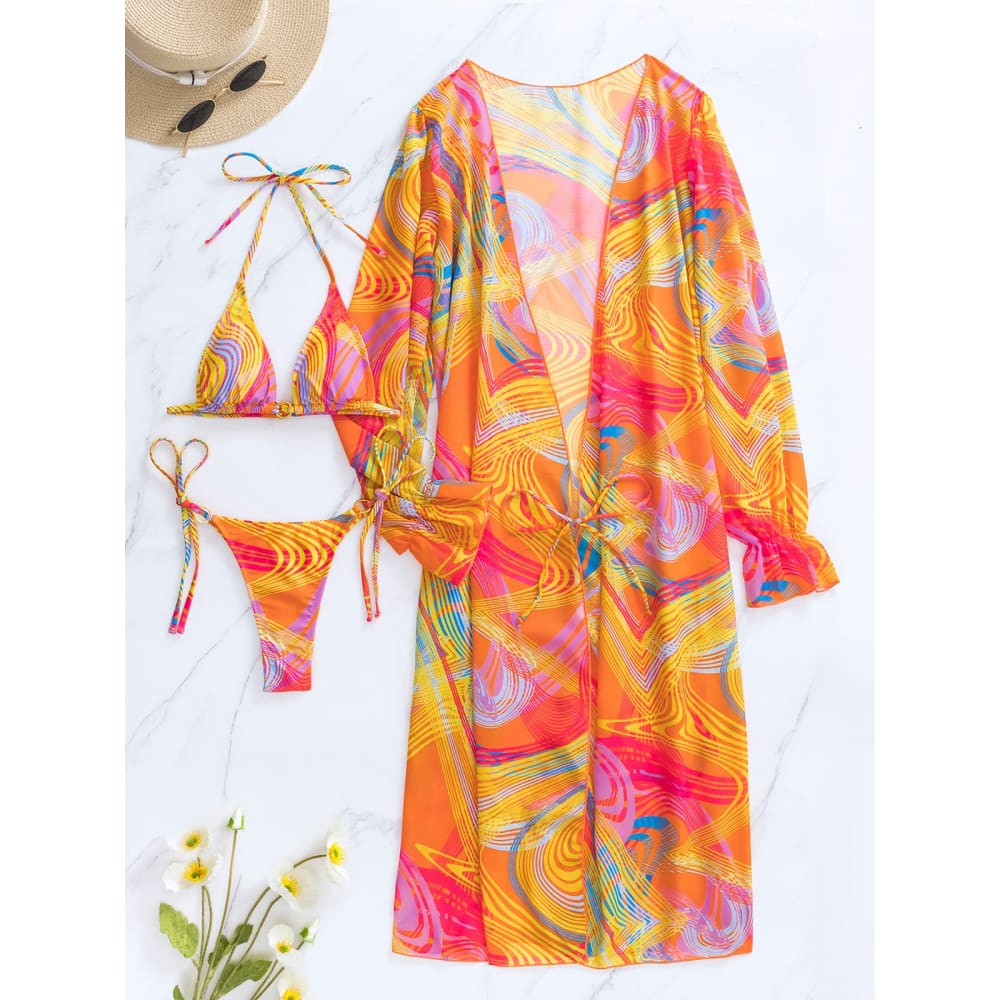 Sexy Print Three Piece Micro Brazilian Bikini - On sale