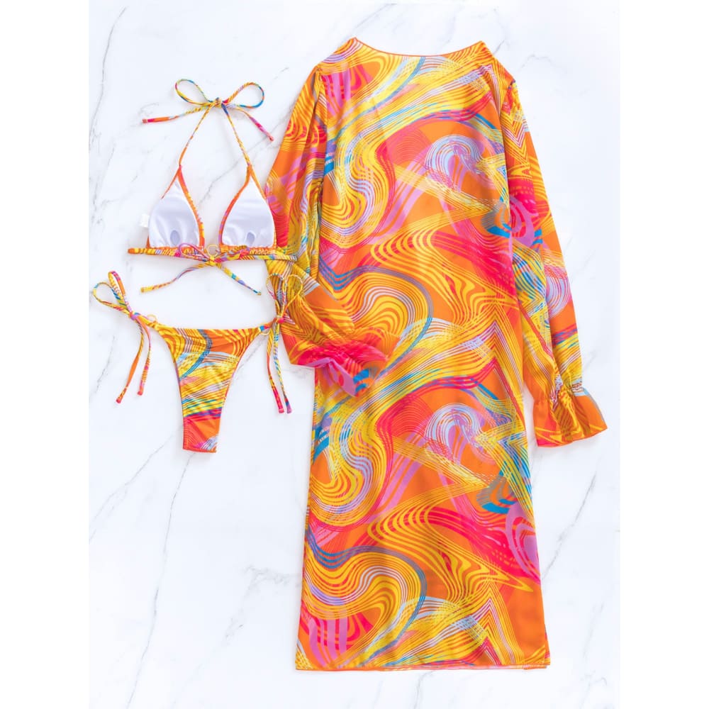 Sexy Print Three Piece Micro Brazilian Bikini - On sale