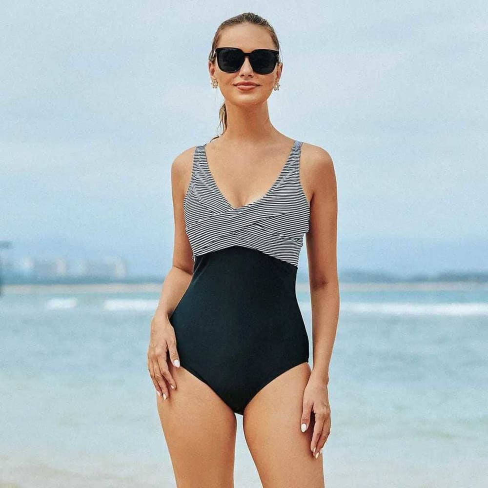 Sexy Printed V Neck Backless One Piece Swimsuits - On sale