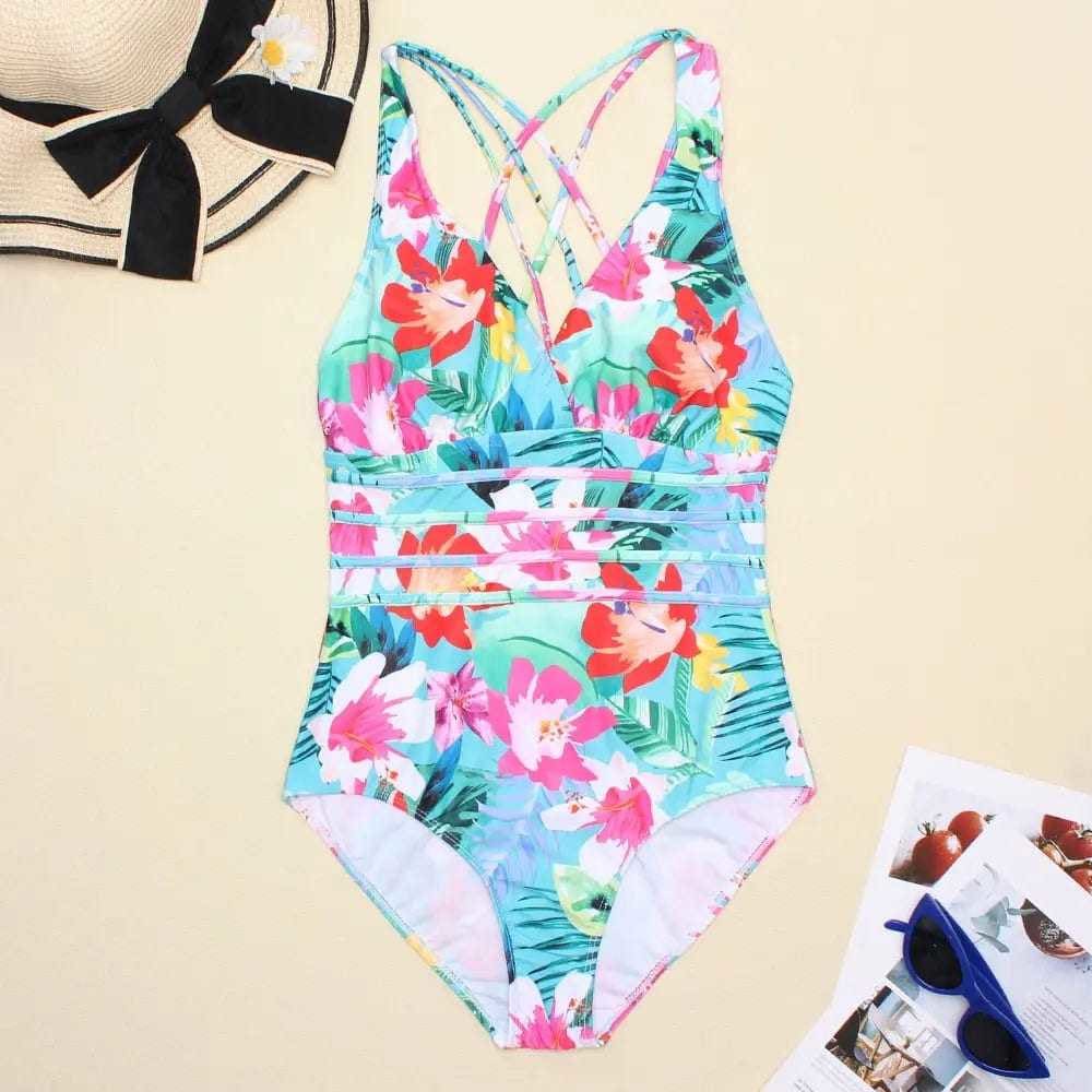Sexy Printed V Neck Backless One Piece Swimsuits - On sale