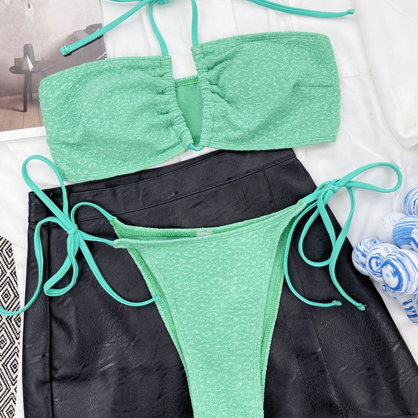 Drawstring Halter Sexy Backless Bikini Swimwear