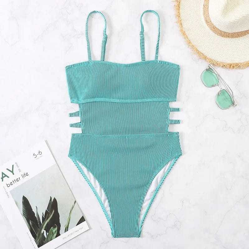 Sexy Ribbed High Cut One Piece Swimsuit Out Monokini - On sale