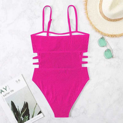 Sexy Ribbed High Cut One Piece Swimsuit Out Monokini - On sale