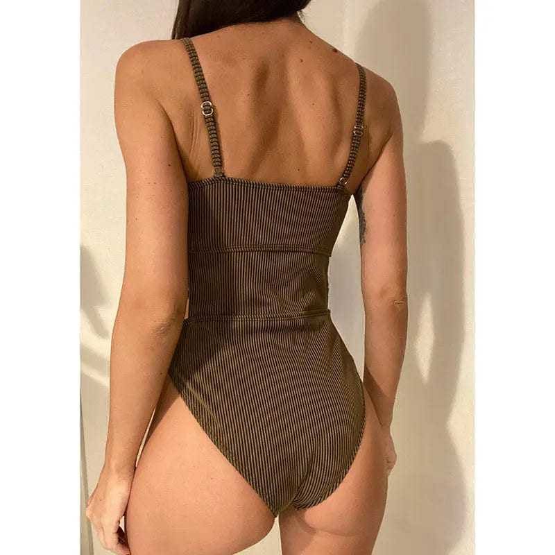 Sexy Ribbed High Cut One Piece Swimsuit Out Monokini - On sale