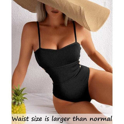 Sexy Ribbed High Cut One Piece Swimsuit Out Monokini - Black / S On sale