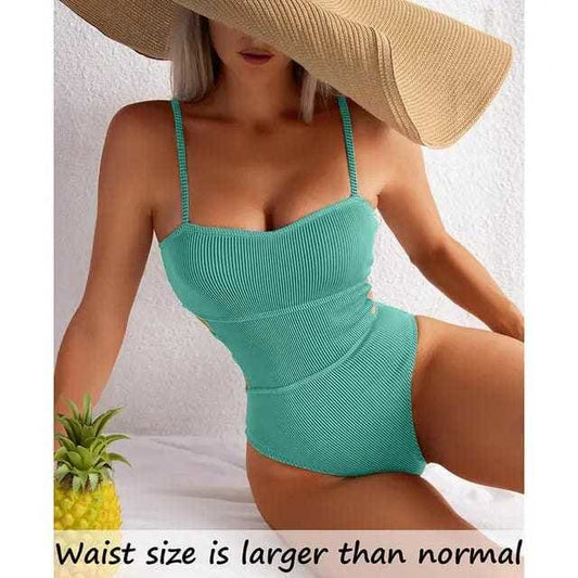 Sexy Ribbed High Cut One Piece Swimsuit Out Monokini - Turquoise / S On sale