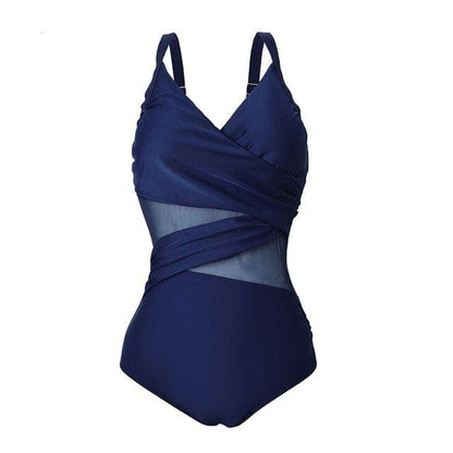 Sexy Slimming Mesh Patchwork One Piece Swimsuits Plus Size - Dark Blue / M On sale