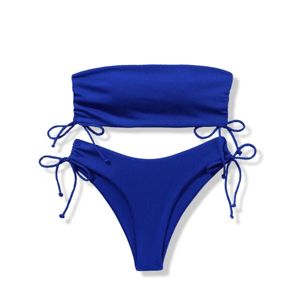 Sexy Solid Bandeau High Waist Bikini Swimsuit - On sale