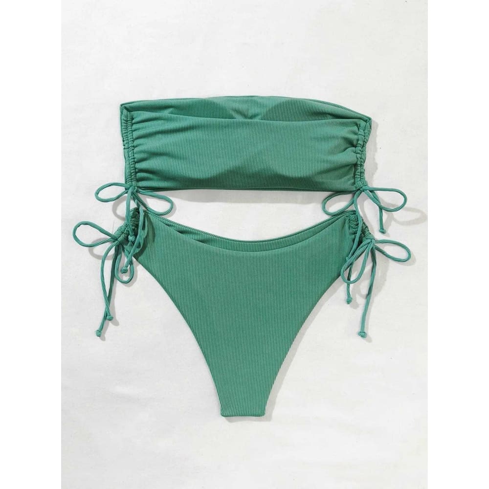 Sexy Solid Bandeau High Waist Bikini Swimsuit - On sale